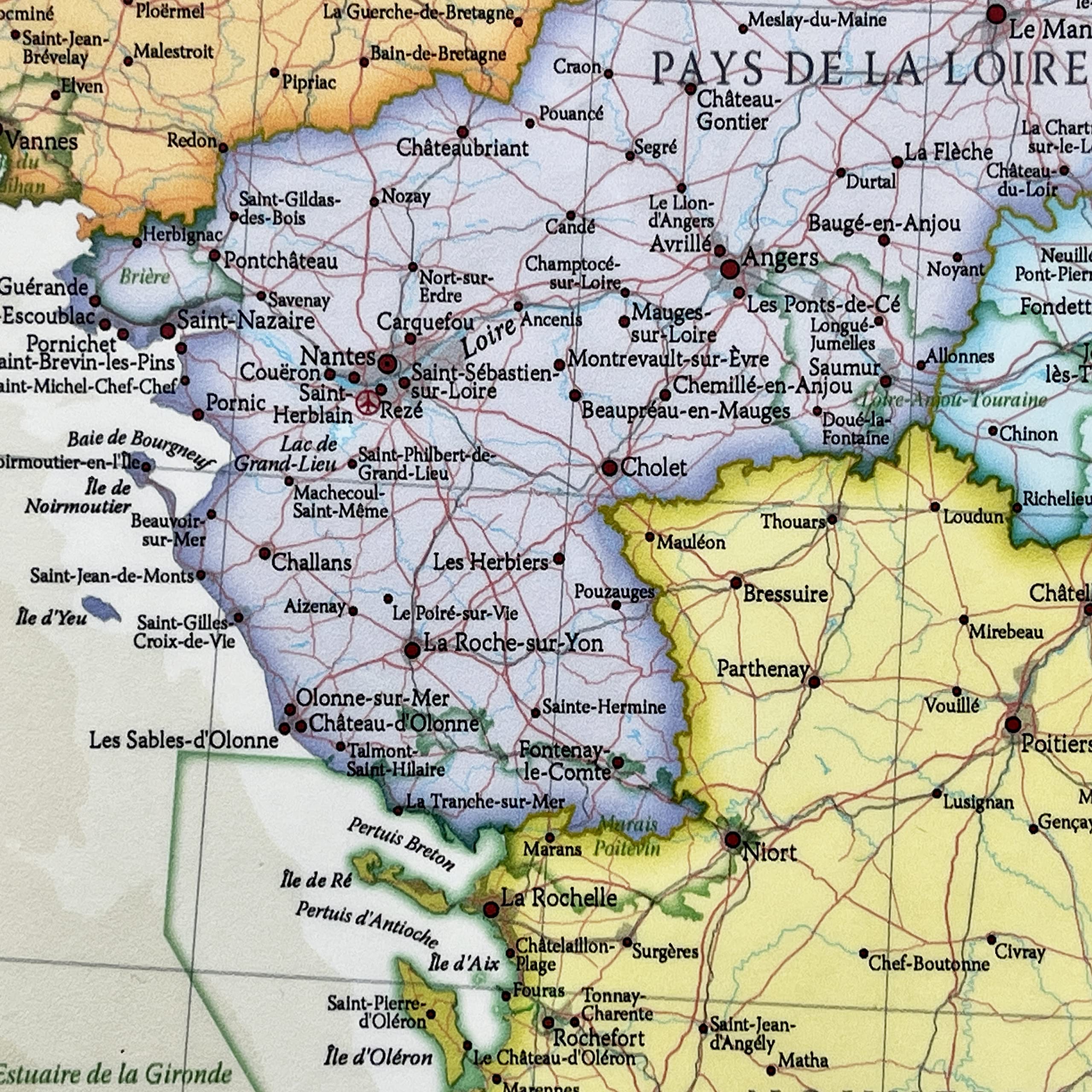 Carte de France 84.1 x 118.9 cm - Poster les Régions & Départements Français Visités - Maps International + de 50 ans d'expérience dans la cartographie