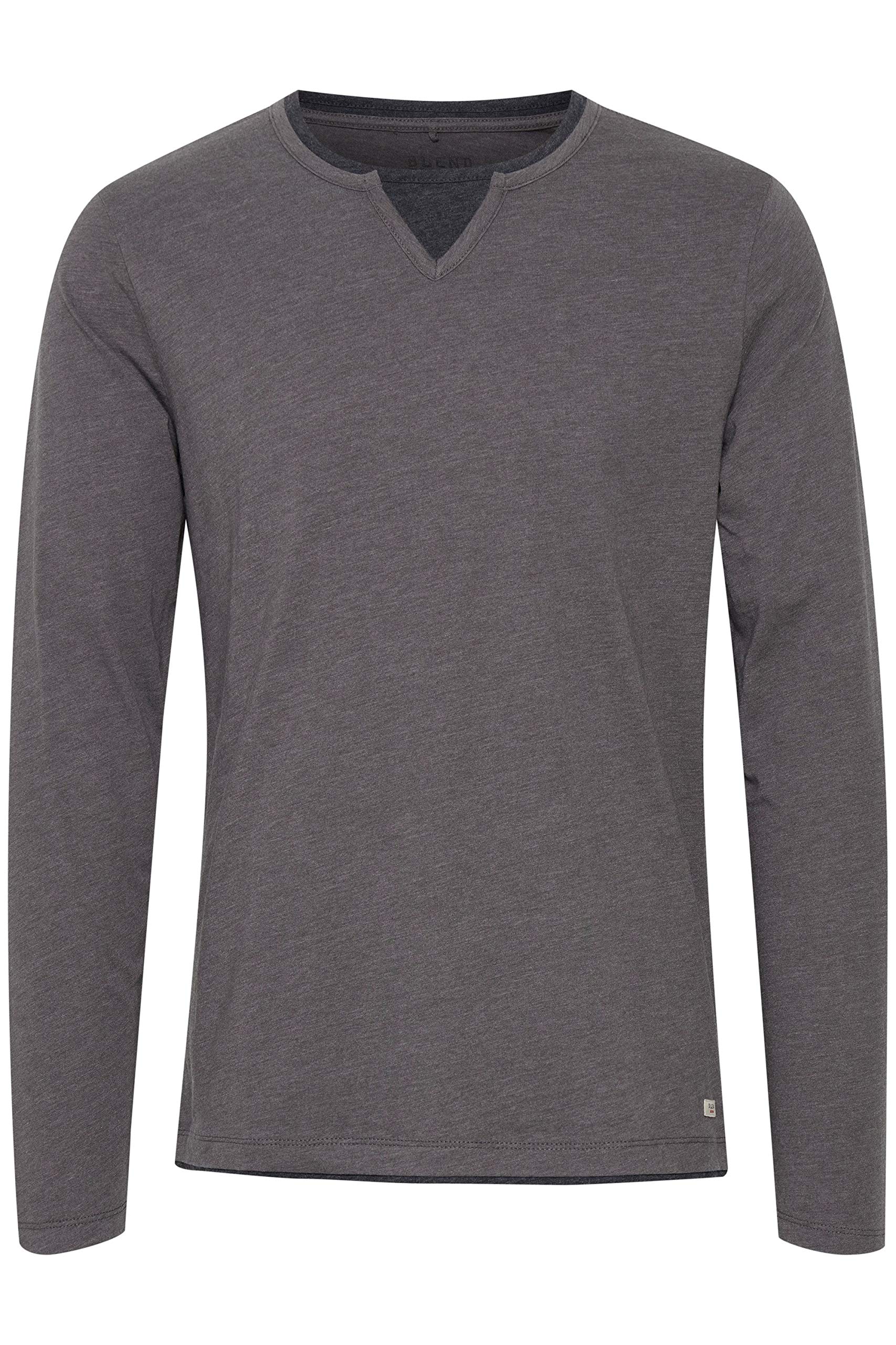 Blend BHLeonas Herren Longsleeve Langarmshirt Shirt mit Rundhals-Ausschnitt Double Layer V-Neck Look Baumwollmischung Regular fit