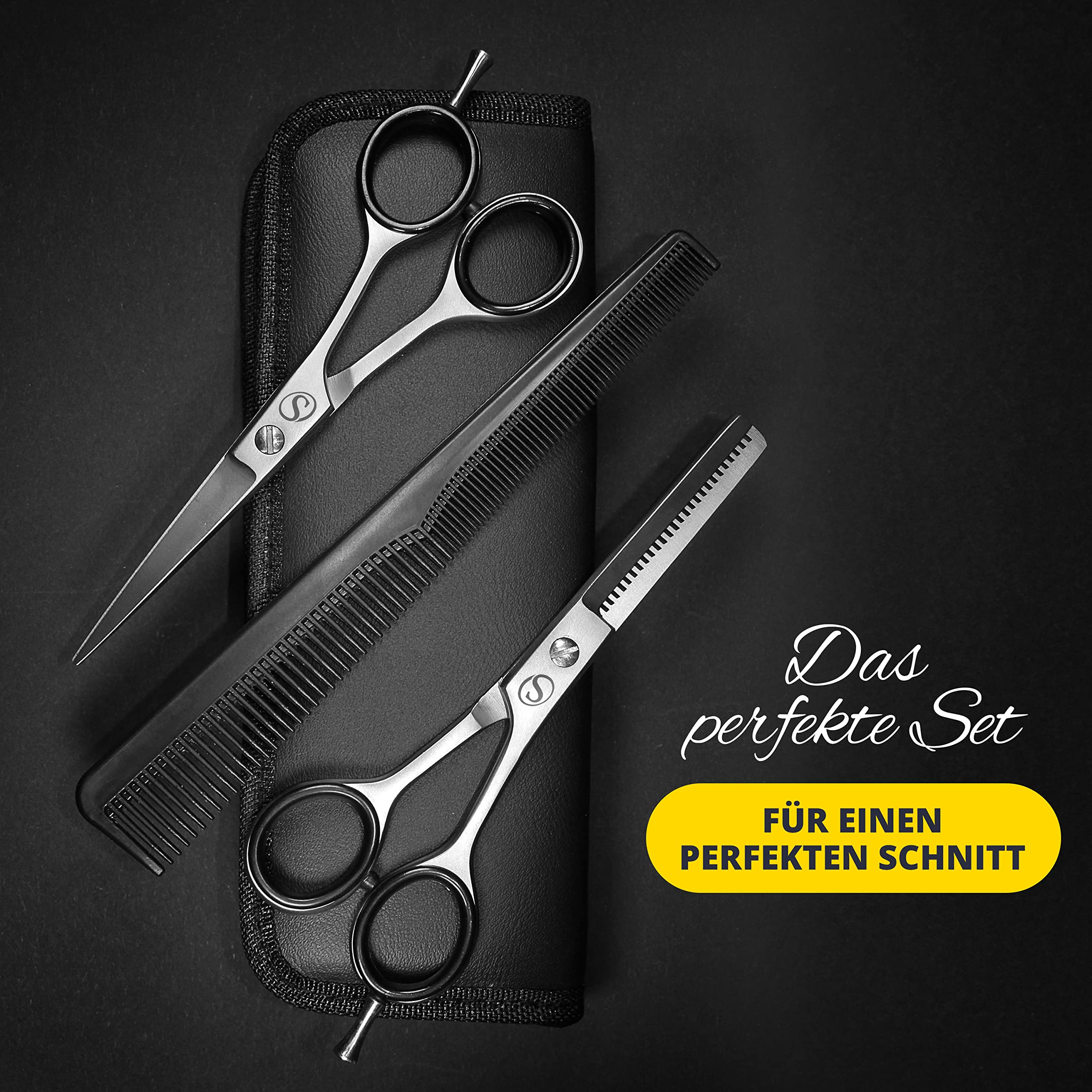 SCHMIEDWERK Haarscheren-Set | Friseurschere - scharfer & präziser Schnitt | Perfekter Haarschnitt für Damen & Herren | Profi Haarschneideschere mit Etui (Scheren-Set)