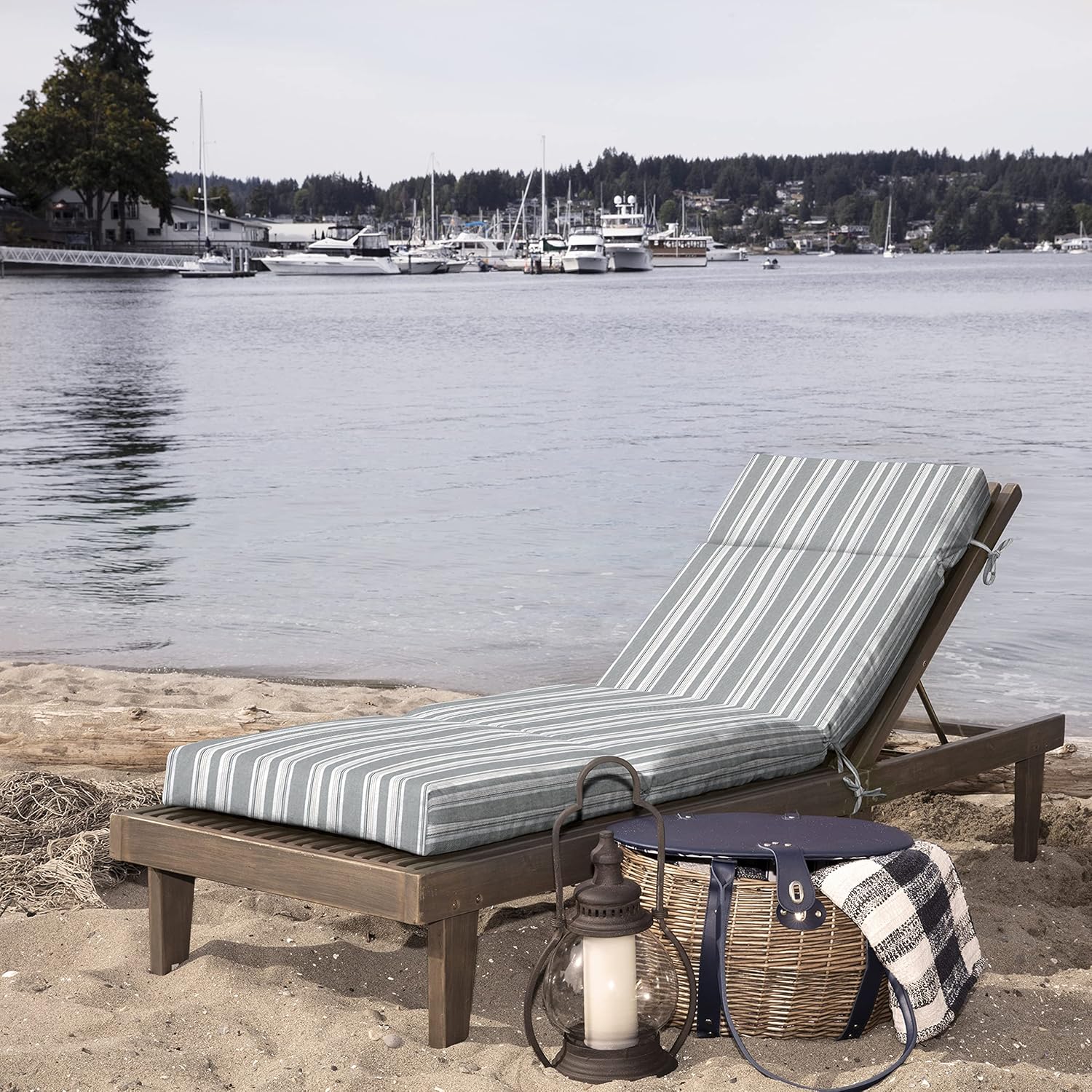 arden oceantex outdoor chaise lounge cushion 72 x 21, pebble grey stripe 72 x 21 chaise pebble gray stripe