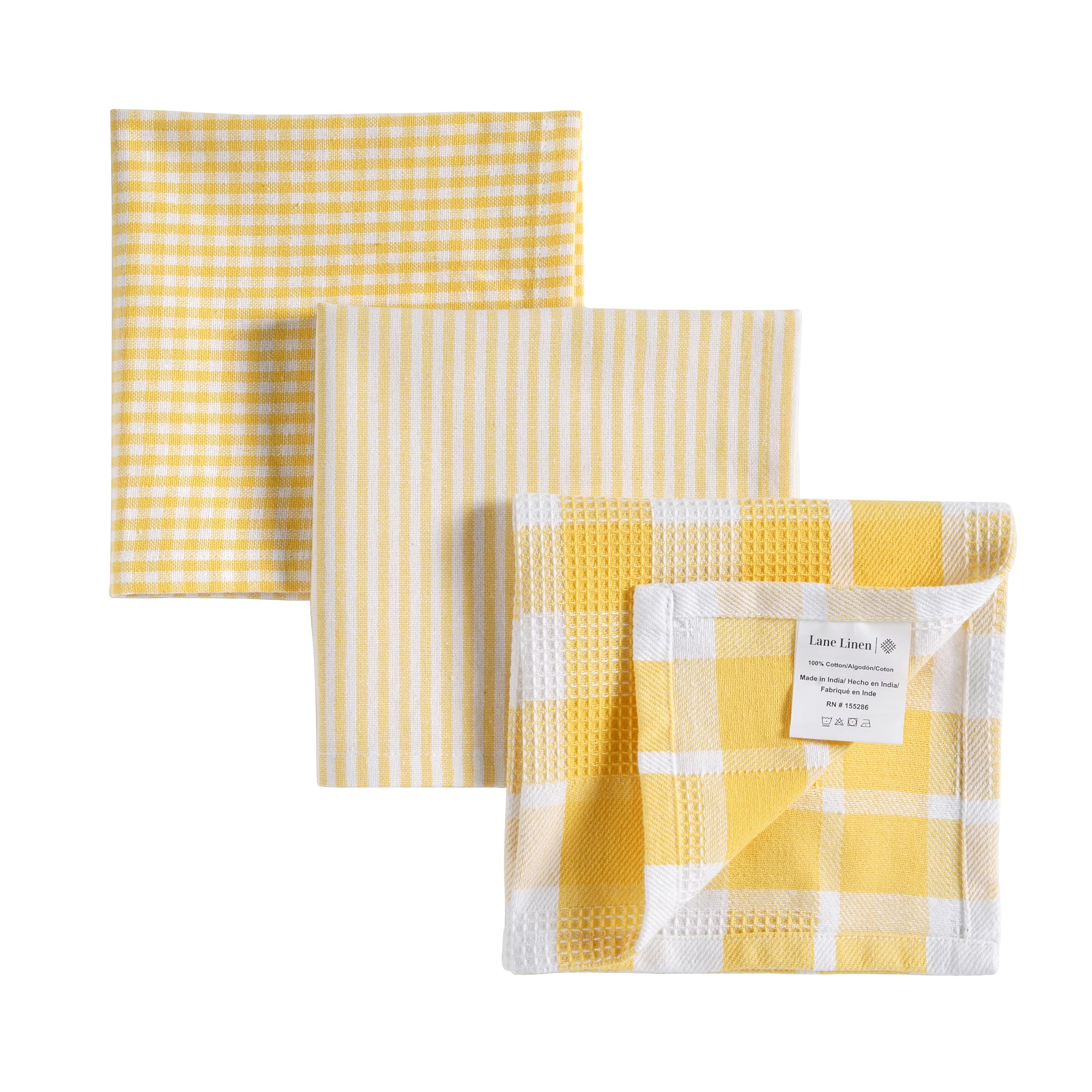 LANE LINEN Paños de cocina 100% algodón, ultrasuaves, absorbentes, de secado rápido, multitejido, 13 x 13 pulgadas, paquete de 12 unidades, color amarillo