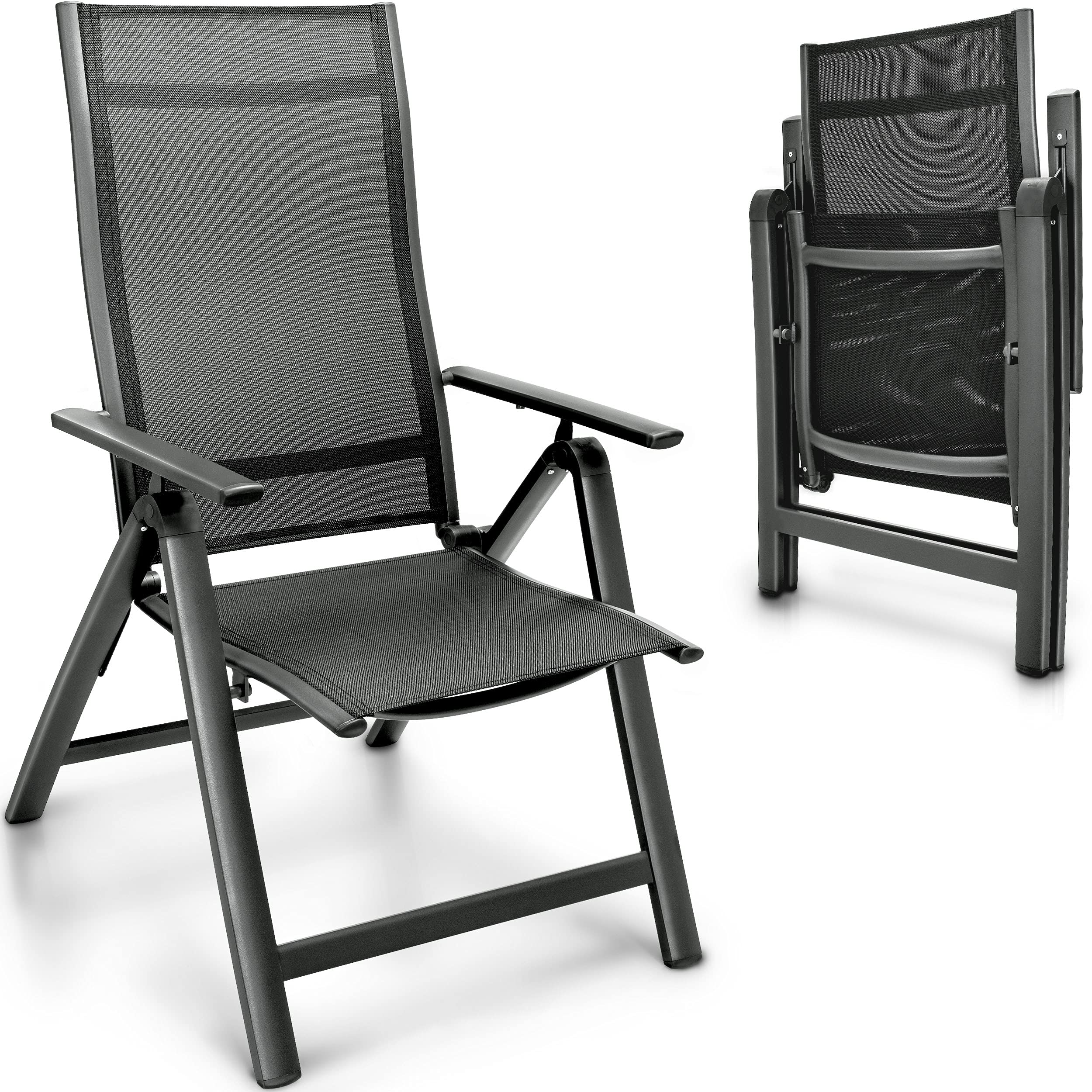tillvex Silla de jardín Premium, plegable, de aluminio, respaldo alto con reposabrazos, silla plegable ajustable, silla plegable para balcón, jardín, terraza (antracita)