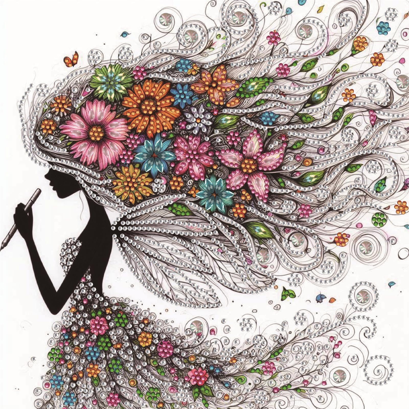POETRYDRAW Floral Hair Flute Girl Special Shaped 5D DIY Partial Drill Diamond Art Painting Kits 30x30cm Diamond Art Kit for Adults Home Decor (Floral Hair Flute Girl)