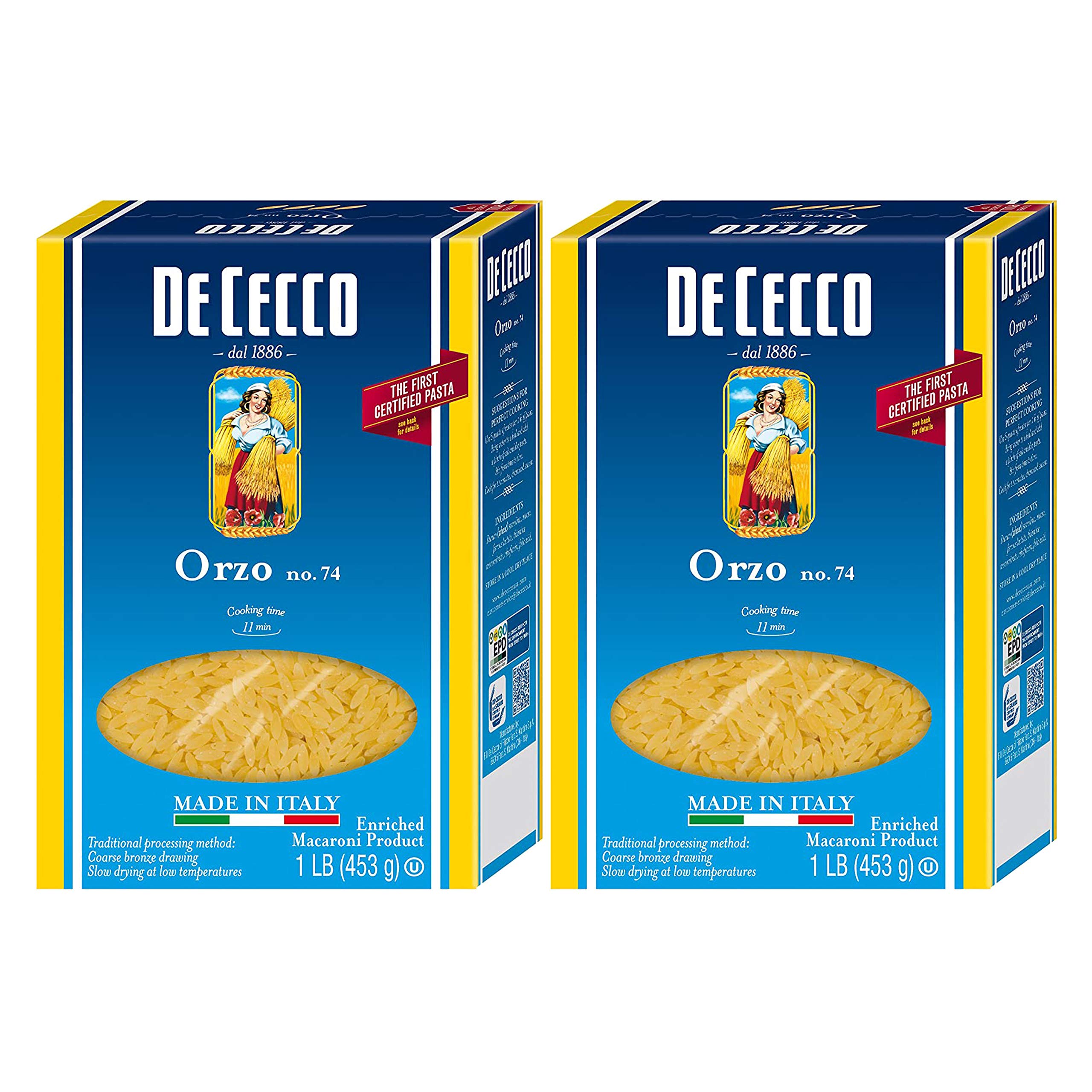 De Cecco Semolina Pasta, Orzo No.74, 1 Pound (pack of 2)