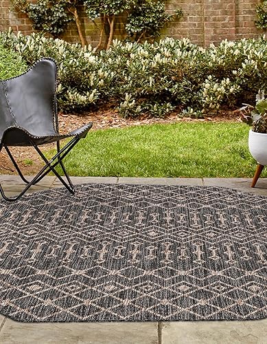 Vista 174 de Unique Loom Alfombra Colección enrejado Marroquí Celosía Transicional Interior y Exterior, Polipropileno Gris carbón/natural