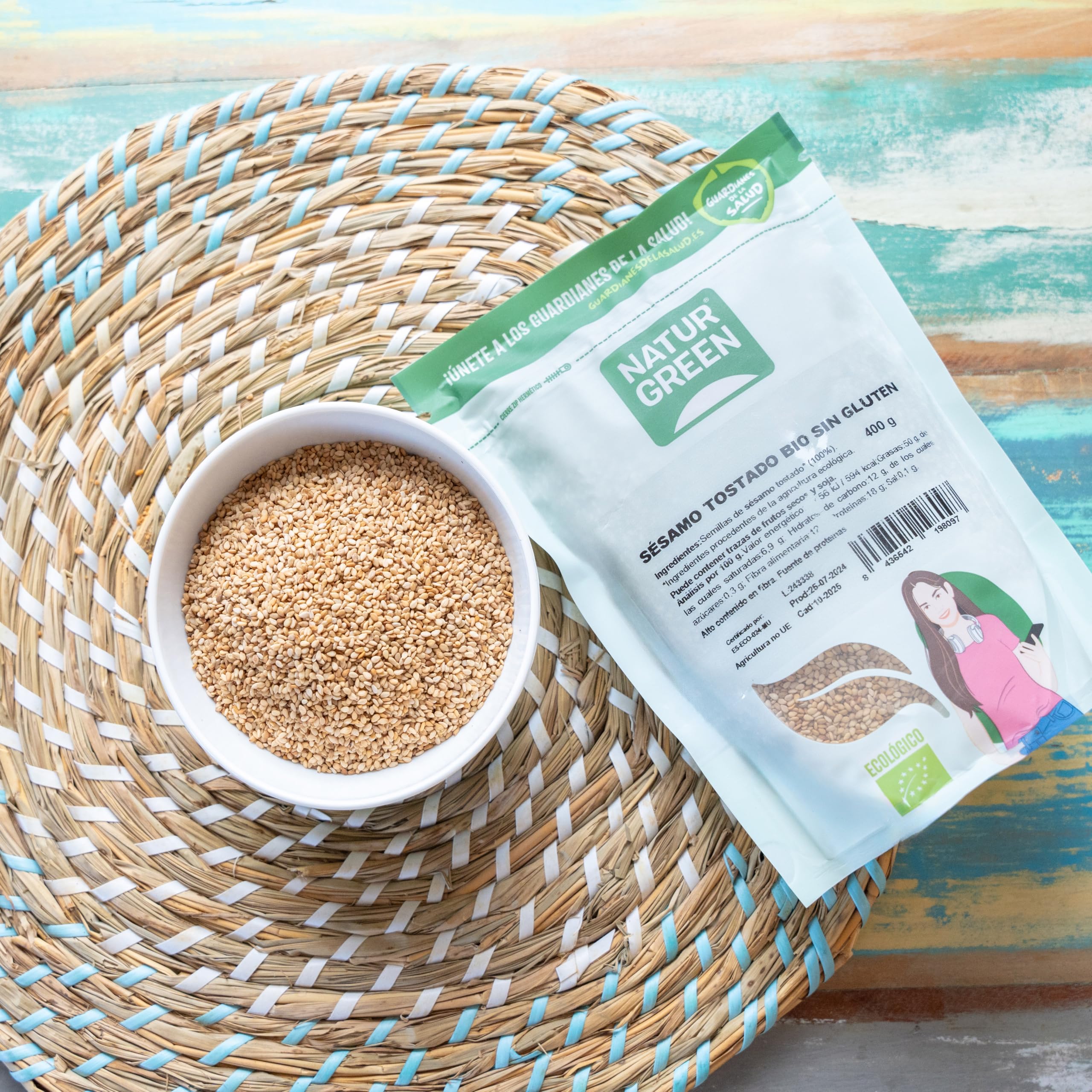 NaturGreen - Sésamo Tostado Bio 400 g, 100% Fruto Seco Tostado Eco, Fuente de Calcio, Proteína y Fibra, Sin Gluten, Sin Azúcares, Vegano, Ensaladas, Panes, Salsas y Galletas
