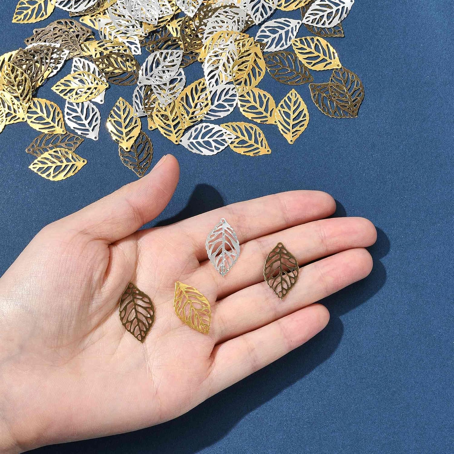 100Pcs Hollow Filigree Leaf Charms for Jewelry Making Etched Metal Embellishments Leaves Pendants Charms for Necklaces Bracelets Earrings Keychains Making and Crafting - Image 7
