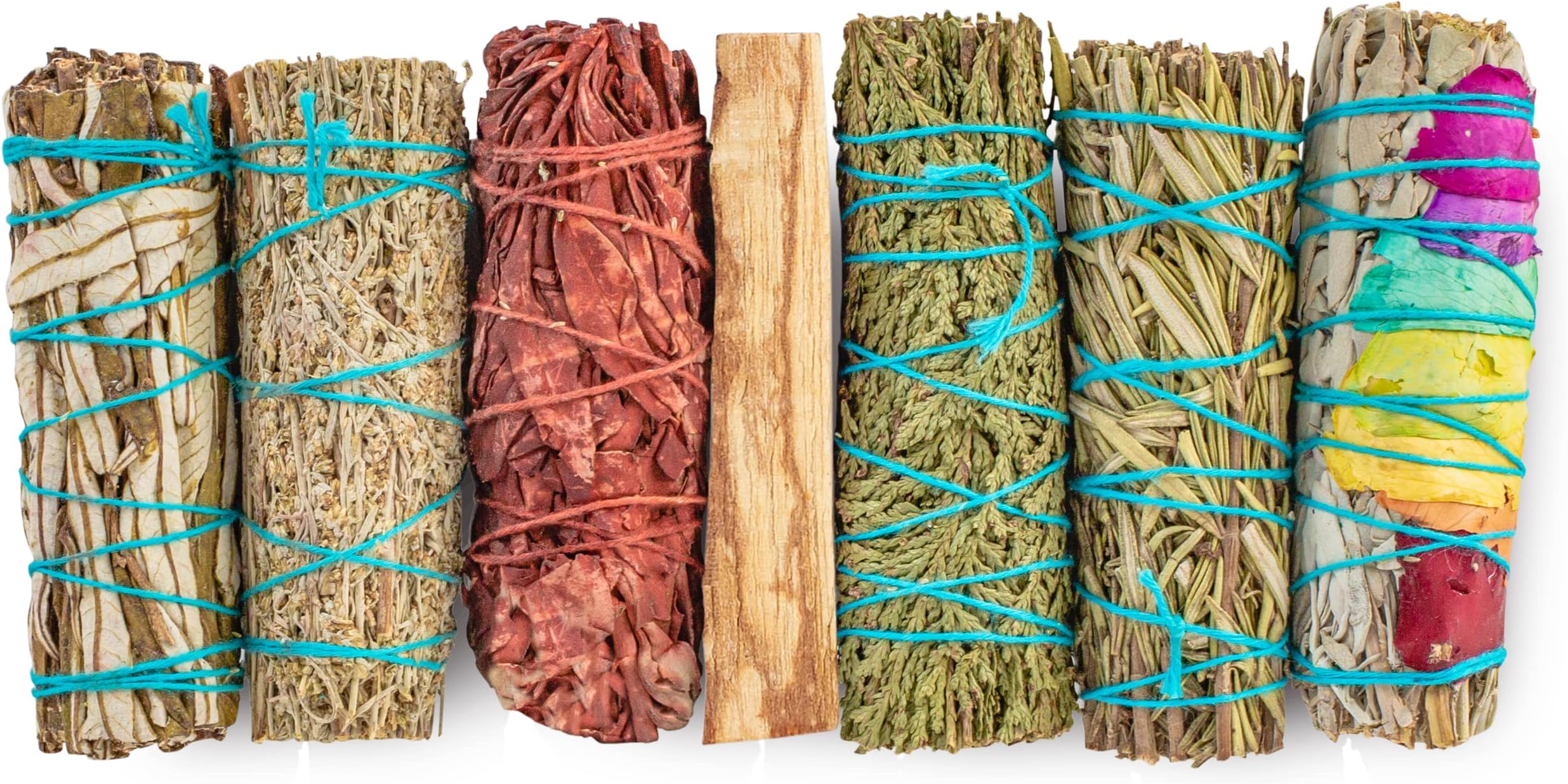 7 Sage Smudge Kit with Blue Sage, 7 Chakra White Sage, Cedar, Dragon's Blood, Rosemary, Yerba Santa, Palo Santo | Sustainably Sourced Salvia Blanca