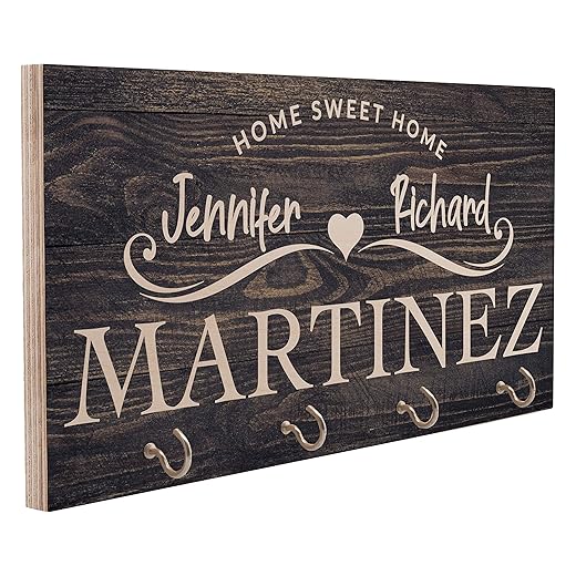 People People Personalized Wood Key Hanger for Wall | New Home Décor Gift for Wedding Housewarming | Customized Gifts for Couple Mr Mrs Key Ring Holder Hook | Key Rack | C01D07