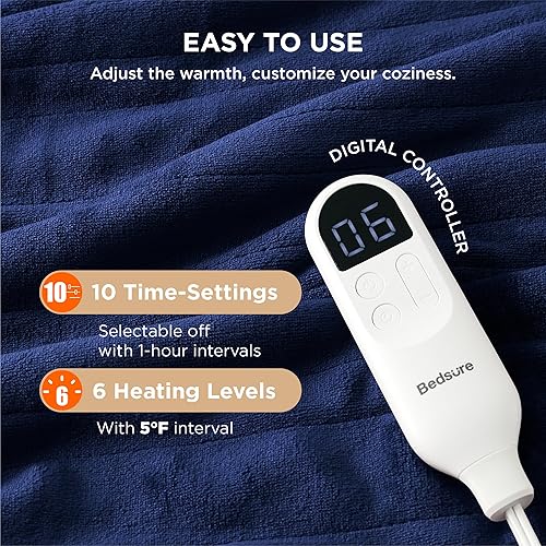 Vista 427 de Bedsure - Manta eléctrica tamaño matrimonial; térmica, de franela suave, calentamiento rápido, 10 ajustes de tiempo y 6 ajustes de calor; regalo 01