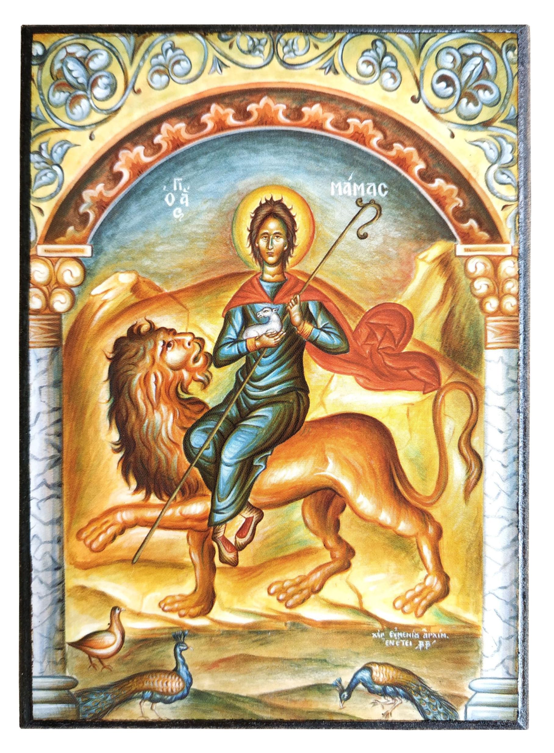 SAINT MAMAS, MARTYR, OF CAESAREA, ON LION - Greek Byzantine Orthodox Icon