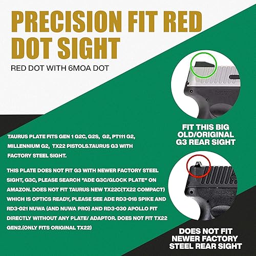 Miniatura 4 de Ade Advanced Optics Crusader RD3-009 - Mira refleja de punto rojo + placa de montaje óptica para Taurus PT111 G2, Millennium G2, G2C, G3 con mira