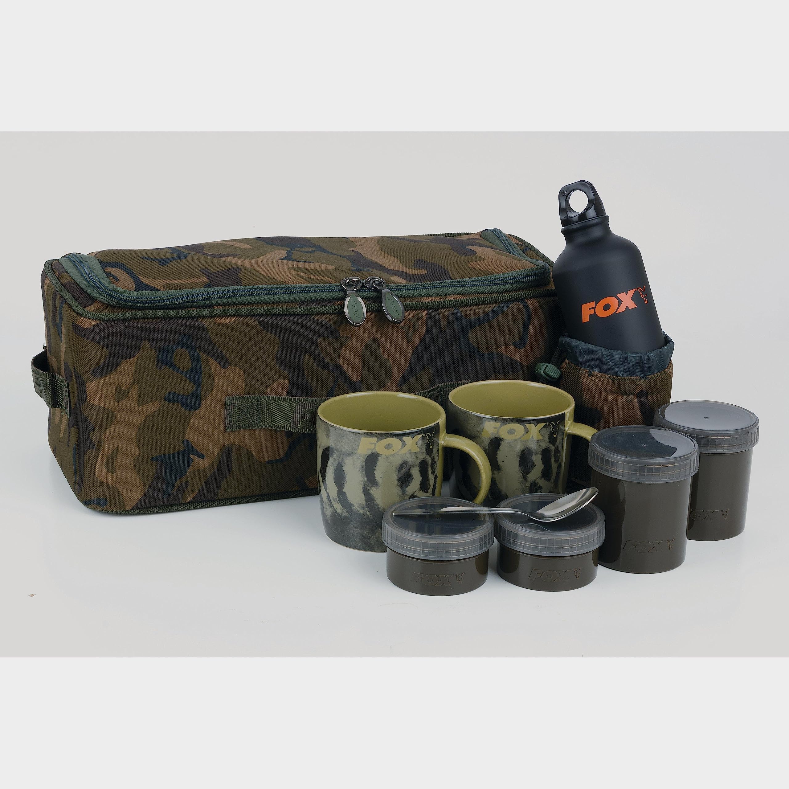 Fox Camolite Brew Kit Bag - Campingset zum Tee & Kaffee Kochen, Campinggeschirr, Trinkbecher & Flasche zum Karpfenangeln