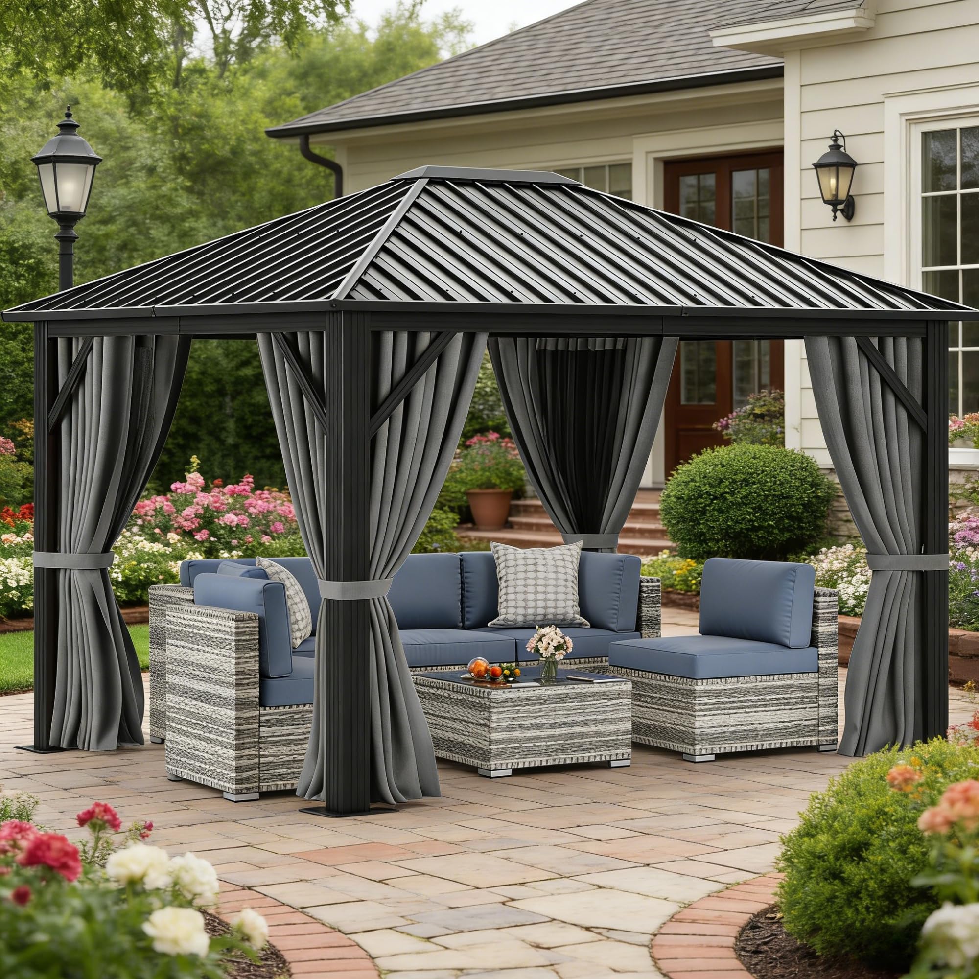 Photo 1 of !!!!!!!Missing parts!!!!!FINAL SALE!!!!YITAHOME 10X12FT Single Hardtop Metal Gazebo Top Outdoor Patio Canopy Galvanized Iron Aluminum Column Garden Tent Curtains Netting for Backyards Decks Lawns,GrayLPNRRGY6079837