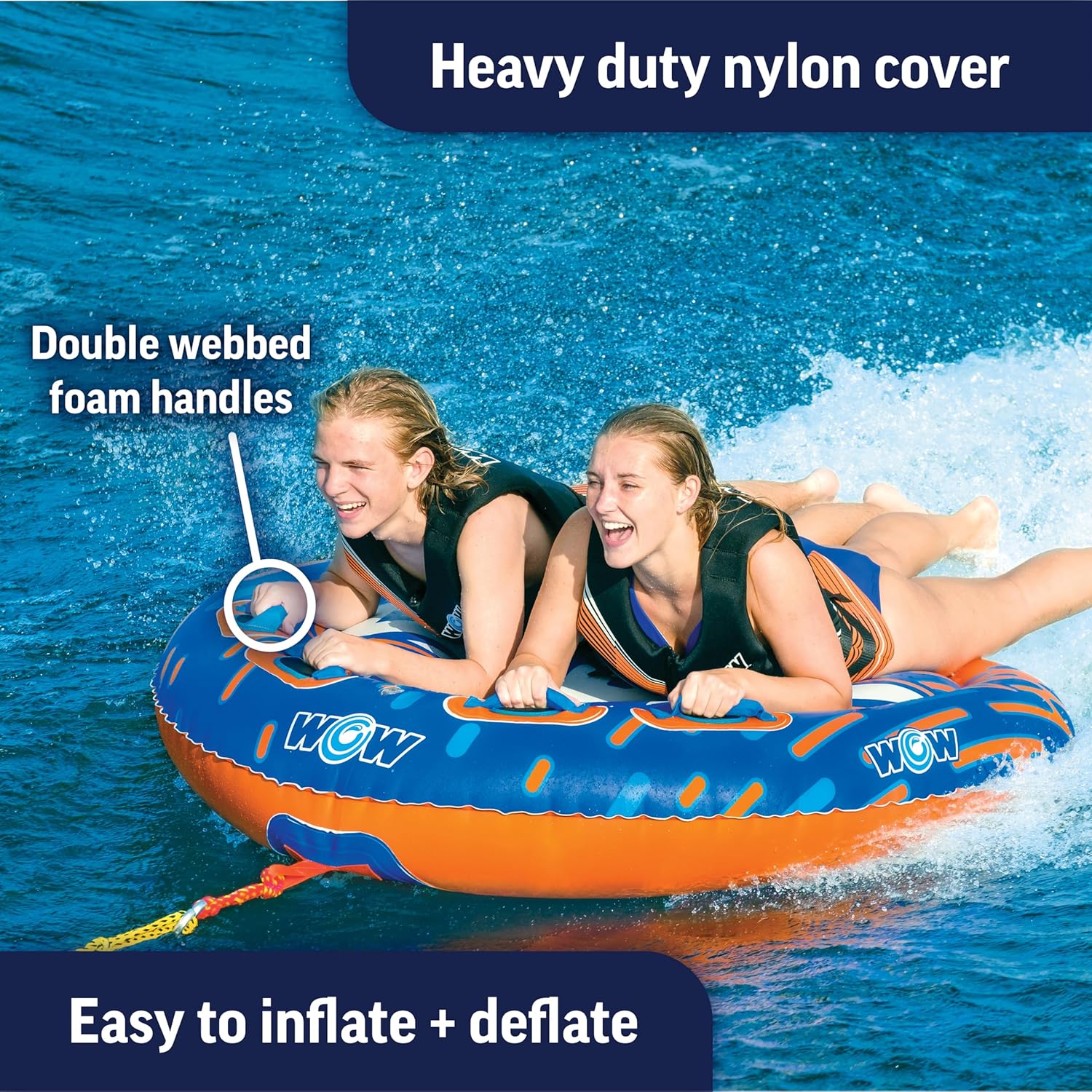WOW Sports Nova Towable Deck Tube, Large Towable Tube for Boating 2 Persons
