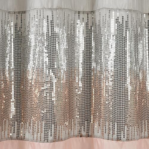 Miniatura 10 de Lush Decor Cortina de ducha de cielo nocturno, lentejuelas elegantes y brillantes de dos tonos, brillo glamoroso y diseño moderno de bloques de