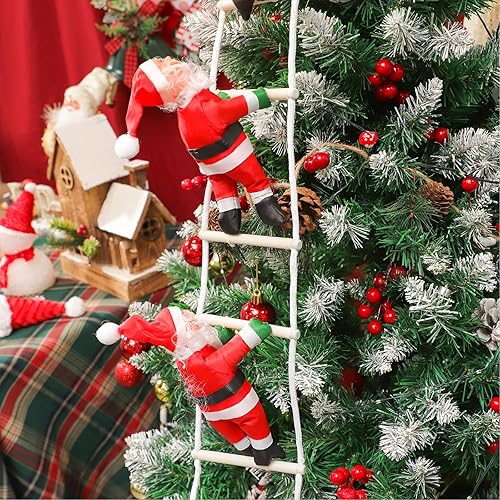 Vista 5 de Escalera de Papá Noel trepadora 4 Papá Noel para escalar en cuerda adornos de Navidad animados para árbol de Navidad, fiesta de Navidad, al aire