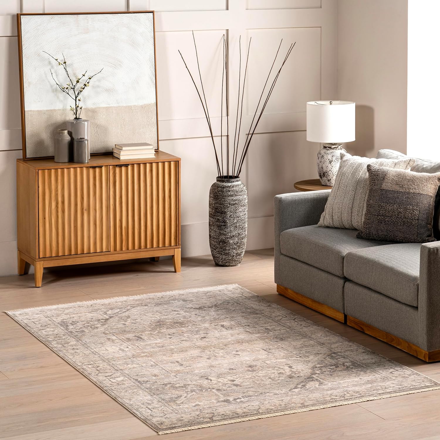 nuLOOM Vintage Harriet Medallion Fringe Area Rug, 8x10, Silver 8' x 10' Silver