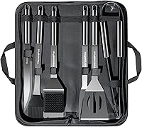 ThermoPro Heavy Duty Stainless Steel Grill Tool Set - 7pc Spatula Fork Tongs Knife Brush BBQ Kit for Camping Grilling Gifts Men Dad