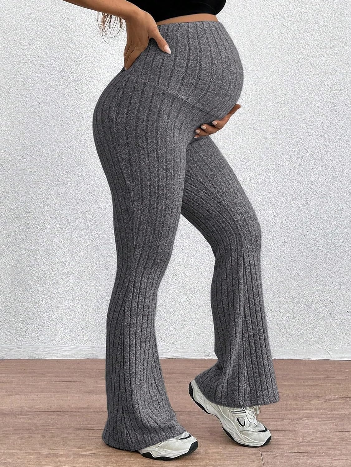 LALAGEN Womens Maternity Pants Adjustable Waist Skinny Bell-Bottom Long Pants with Super High Waist