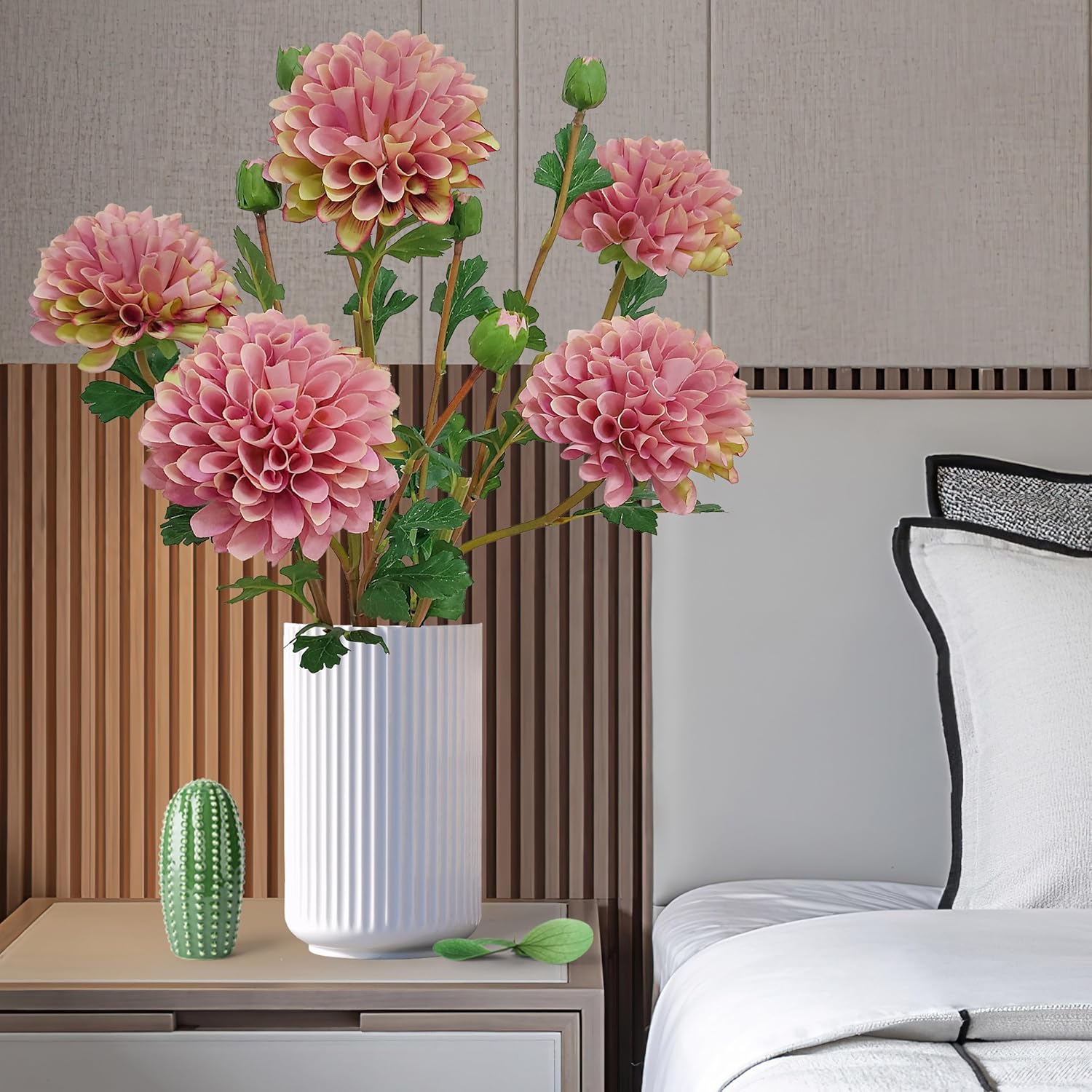 ATFL Artificial Silk Flowers Dahlia 24'in Fake Long Stem Flower 5 Pcs,Suitable for Wedding Decoration Bouquets,Core Decorations,Home Furnishings (5, Fall Pink) - Image 4