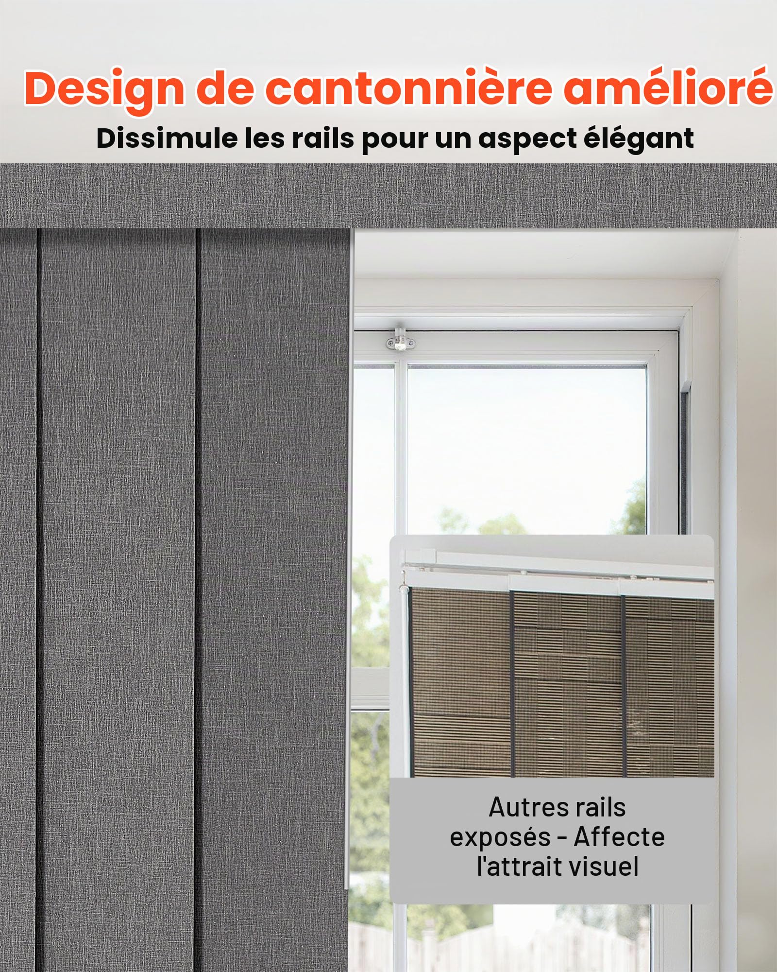 VEVOR Store à Panneaux Occultants Verticaux sur Rail Extensible 116-218 cm Largeur, Panneau Japonais Ajustable jusqu'à 243 cm de Hauteur, pour Porte Coulissante, Séparation de Pièce, Fenêtres, Gris