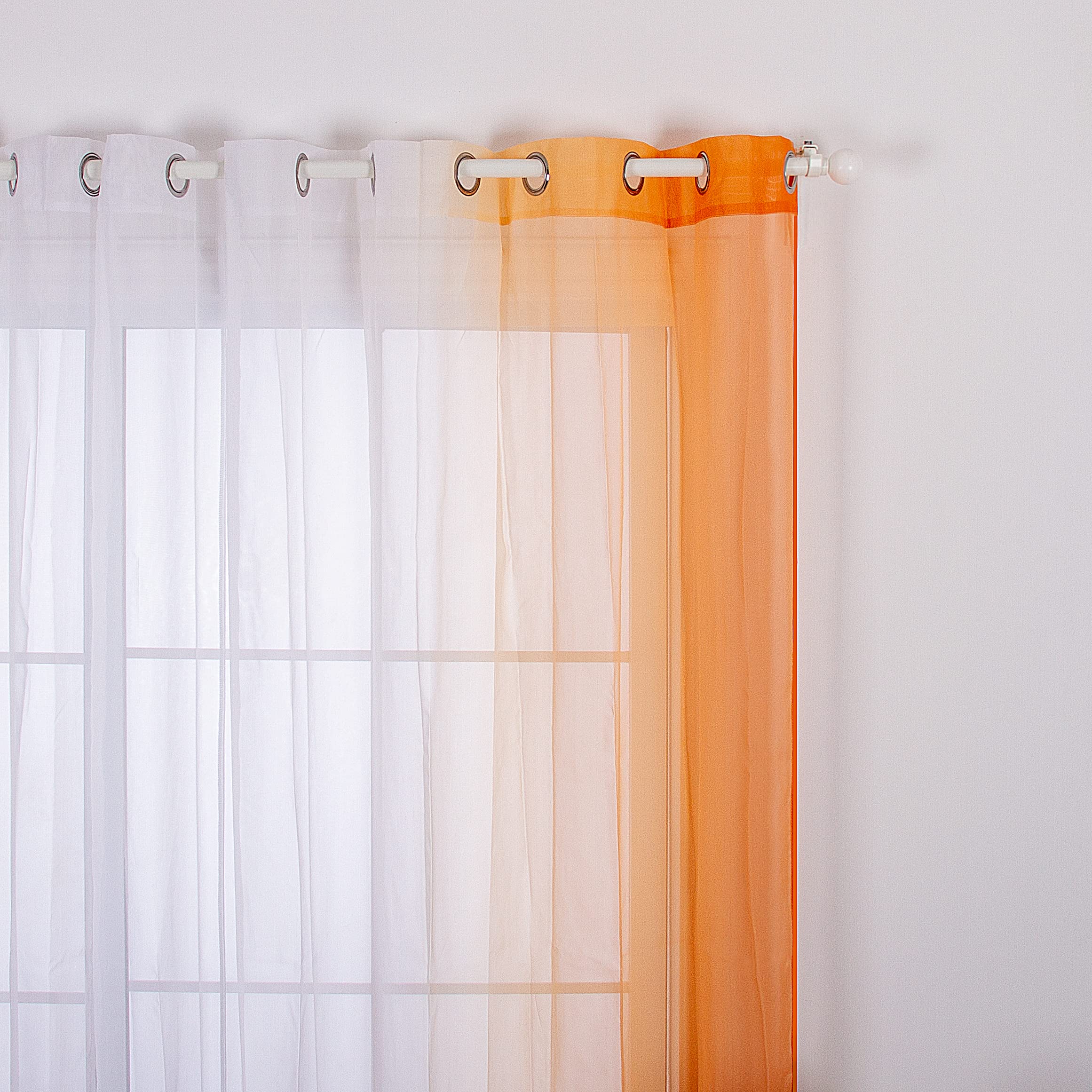 SIMPVALE 2 Pezzi Tende Trasparente - Tenda in Voile di Colore Stile Sfumato per Camera da letto Soggiorno Balcone, Arancione con bianco, 140x245cm