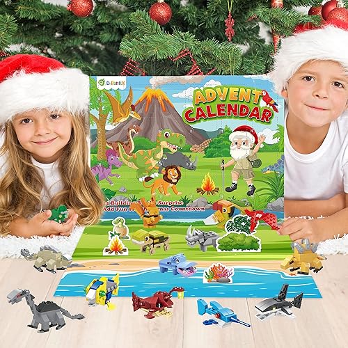 Miniatura 6 de D-FantiX Calendario de Adviento de Navidad 2023 para niños, 24 en 3 mini dinosaurios animales de bloques de construcción, calendario de cuenta