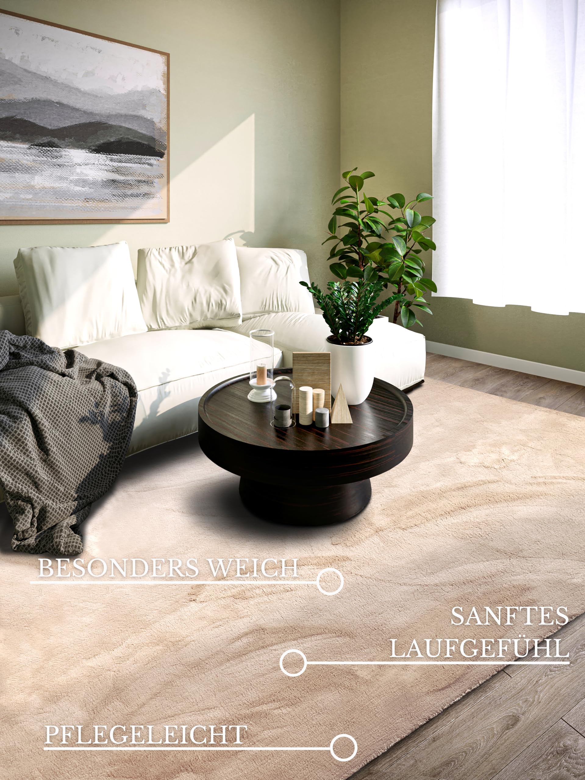 Villeroy & Boch Shaggy Teppich Leon - Flauschiger Hochflor Wohnzimmerteppich - Einfarbig Weich Pflegeleicht Langflor für Wohnzimmer Esszimmer, Schlafzimmer, Kunderzimmer - Creme, 200x290 cm