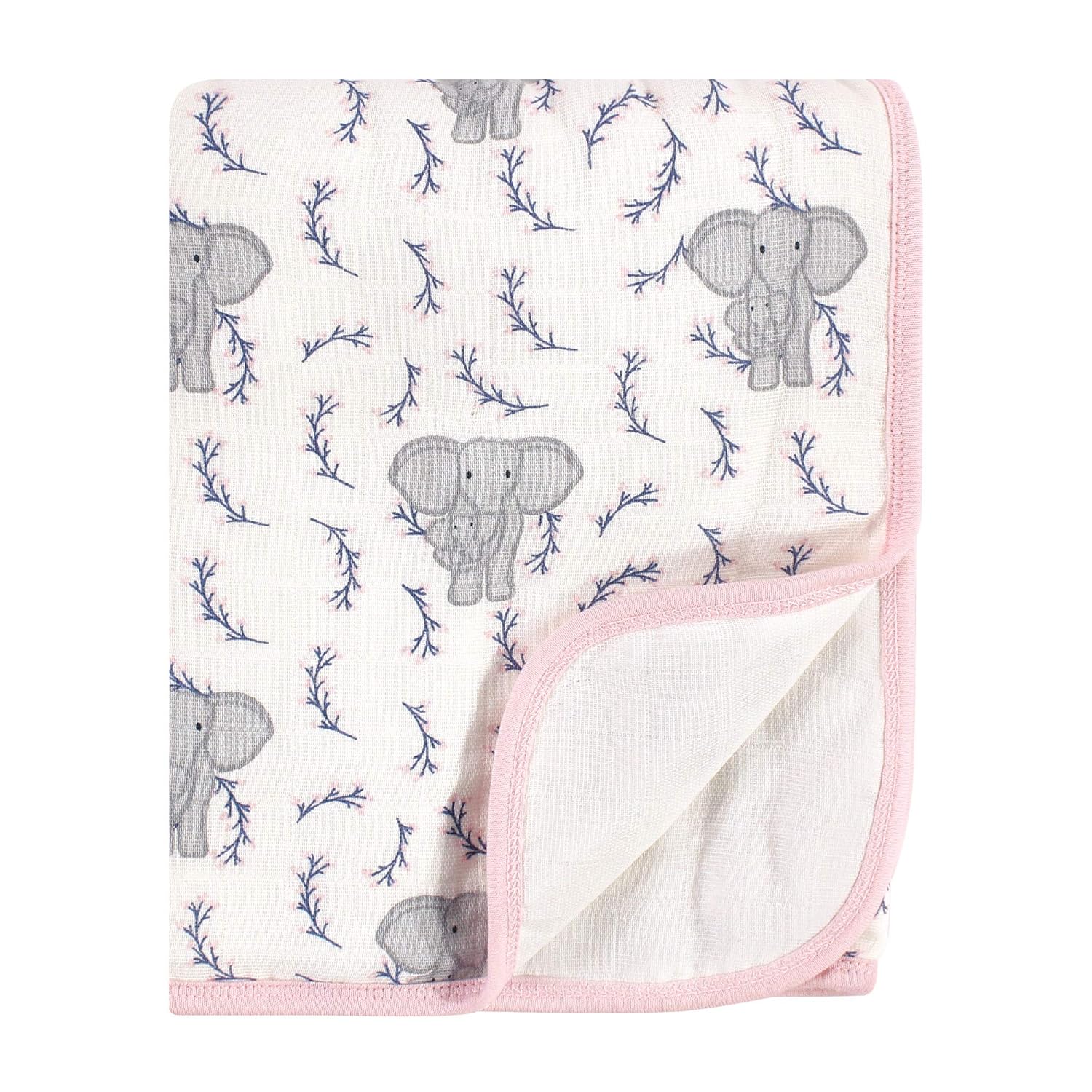 Touched by Nature Unisex Baby Organic Cotton Muslin Tranquility Blanket, Pink Elephant, One Size