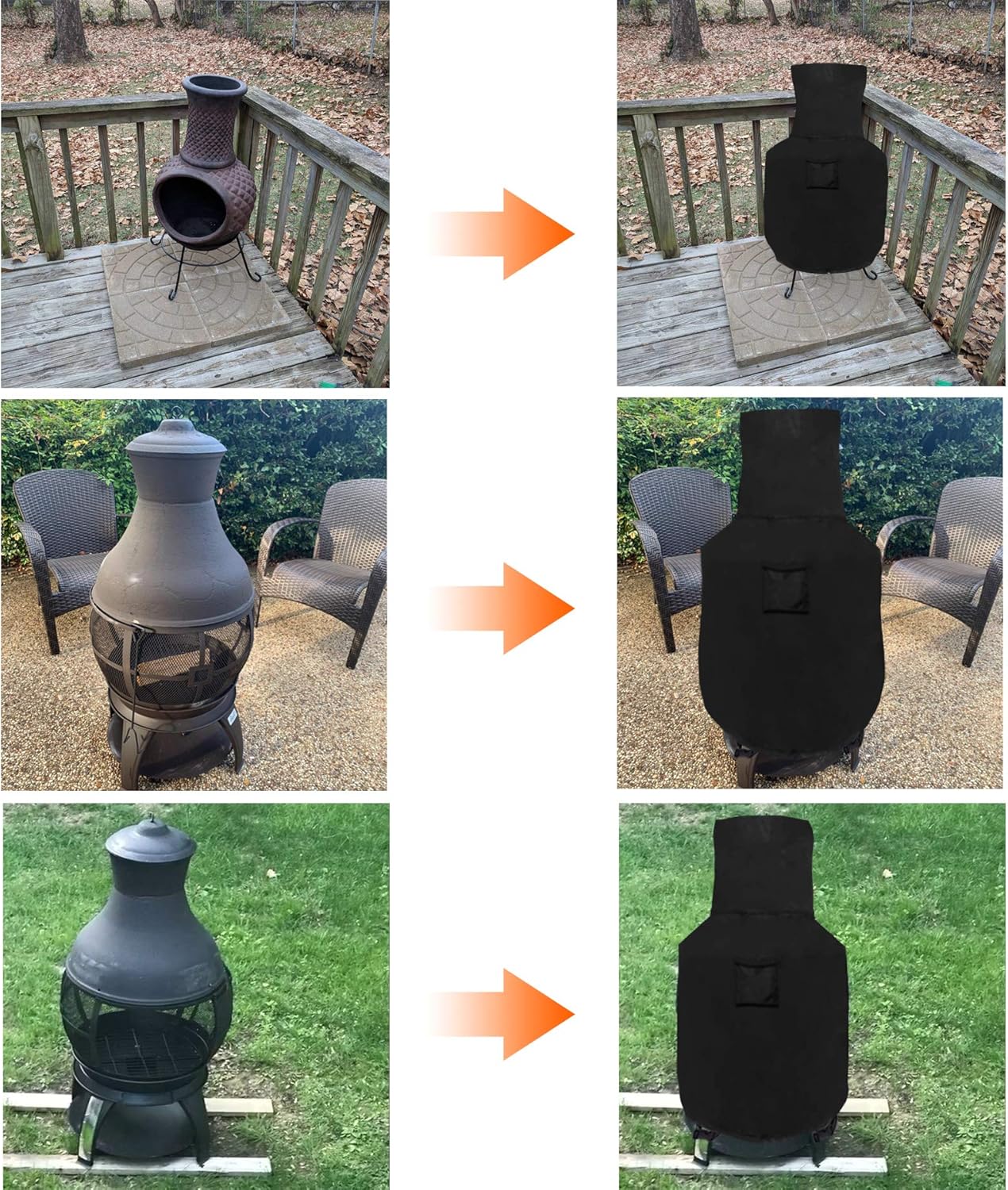 WOMACO Chiminea Cover Waterproof Patio Chiminea Fire Pit Cover Heavy Duty Weather Resistant Outdoor Chimney Protective Cover (29.5" D x 49.2" H, Black)