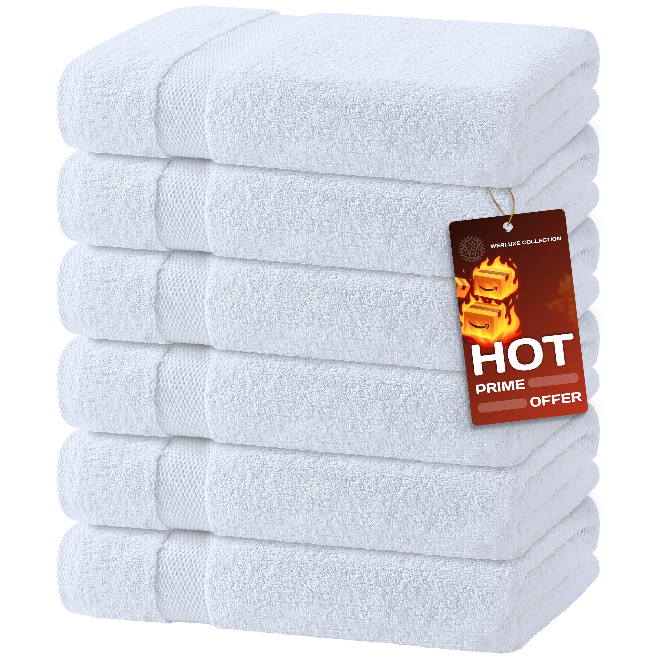 Wealuxe White Bath Towels 24x50 Inch, 6 Pack - Extra Absorbent Cotton Towel Set for Bathroom