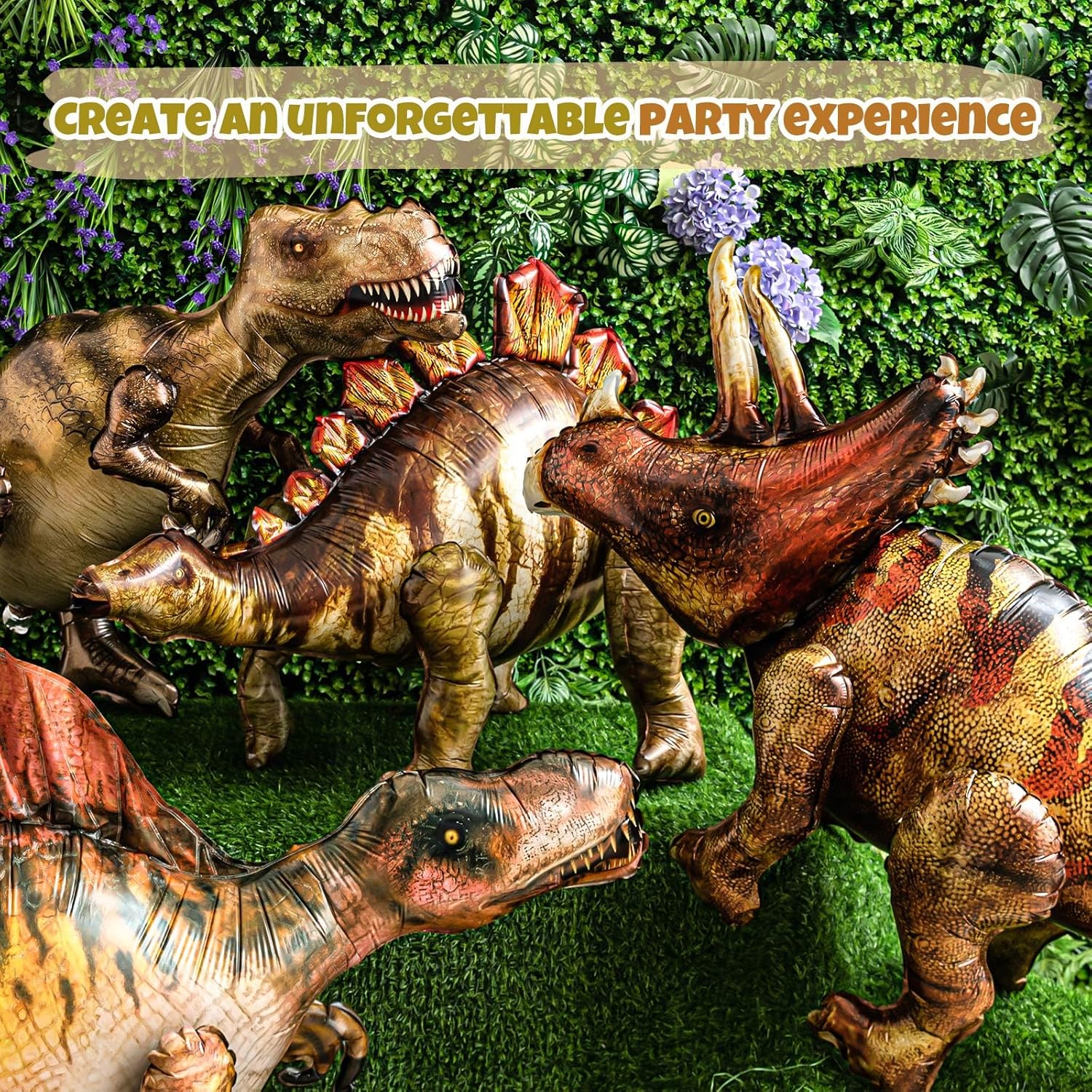 Skylety 4 Pcs 50'' x 30''inflatable Dinosaur Balloon for Party Decorations Giant Dinosaur Trunk or Treat Toy Blow up Dino Birthday Christmas Gift Jurassic Theme Party Supplies for Adult Halloween