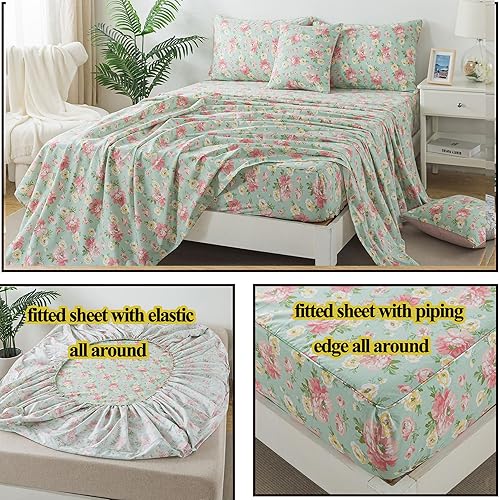 Miniatura 9 de FADFAY - Juego de sábanas con diseño floral, bolsillo profundo y 100% algodón, 4 piezas