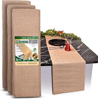 Burlap Table Runners (Pack of 6) – 14”x 108” - No-Fray Finished Edge Premium Quality Natural Table Runner – No Odor, Eco-Friendly Burlap Runner, Perfect for Rustic Table Decor and Other DIY Crafts