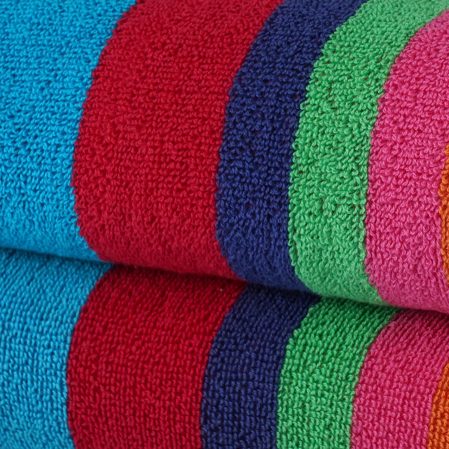 SweetNeedle Oversized 2 Pack Beach Towels for Adults - Miami Vibe Multi Cabana Striped - 100% Cotton Terry Ringspun Pool Towel, Quick Dry, Absorbent Swimming Large Towel, 39 by 59 Inches