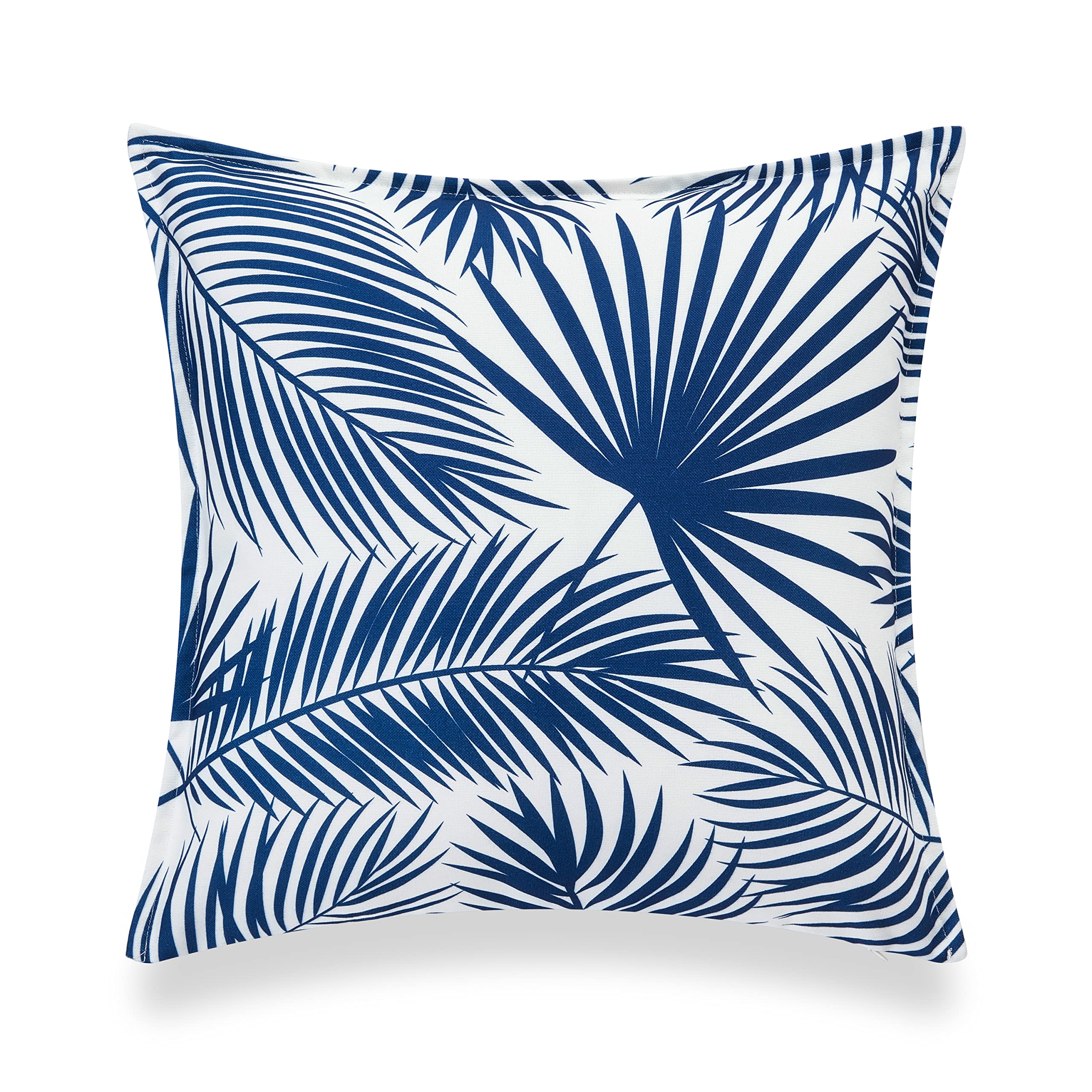 Hofdeco Premium Coastal Hampton Style - Funda de almohada para patio interior y exterior, 20 x 20 pulgadas, resistente al agua para patio trasero, sofá, hoja de palma azul marino