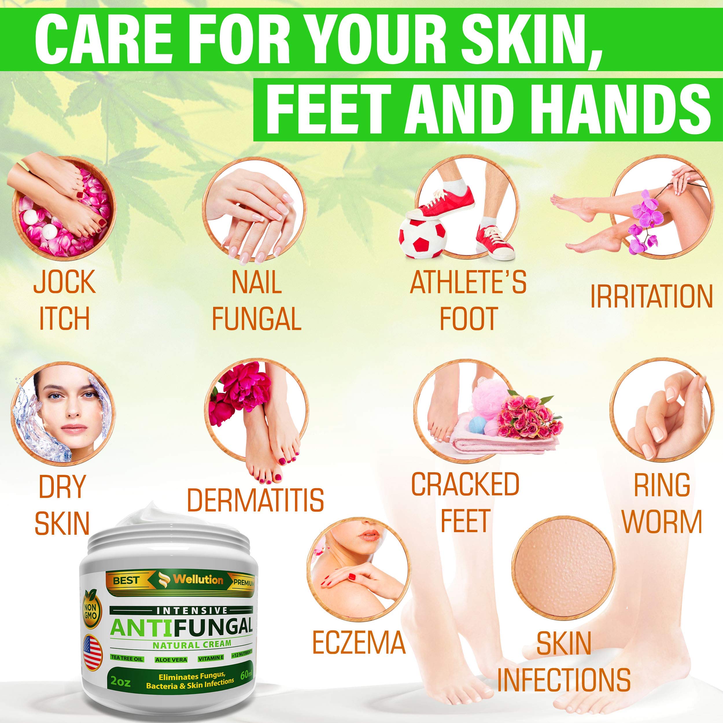 Antifungal Cream Natural Hair, Skin & Nail All in One, Intensive Head to Toe Treatment
