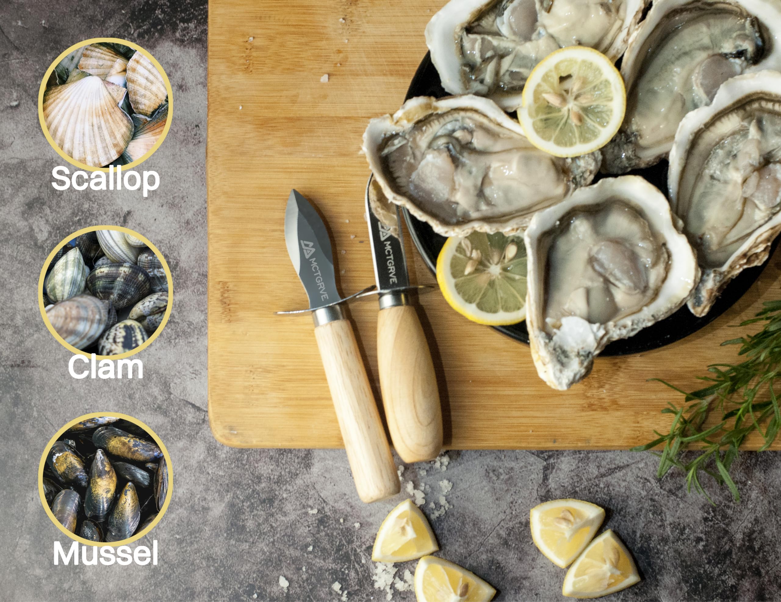 MCTGRVE Austernmesser- und Handschuh-Set – Austern-Shucker-Set mit 2 Austernmessern, 1 Paar Schutzhandschuhe, 1 Küchentuch, Meeresfrüchteöffnerwerkzeug in einer Aufbewahrungstasche (schwarz), tolles Küche, Haushalt & Wohnen