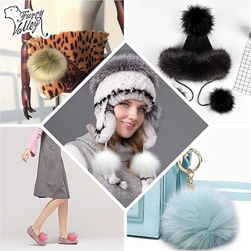 Miniatura 5 de Furryvalley Pompón de piel sintética, 4 unidades, manualidades, bolas esponjosas para sombrero, zapatos, bufandas con cierre a presión, sombrero de