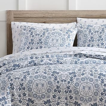 Stone Cottage - Queen Duvet Cover Set, Cotton Sateen Bedding with Matching Shams, Ideal Bedding Set (Caldecott Blue, Queen)