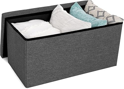 Miniatura 30 de Seville Classics Reposapiés otomano de tela acolchada, asiento acolchado para dormitorio, dormitorio, loft, sala de estar, entrada, pasillo, Azul