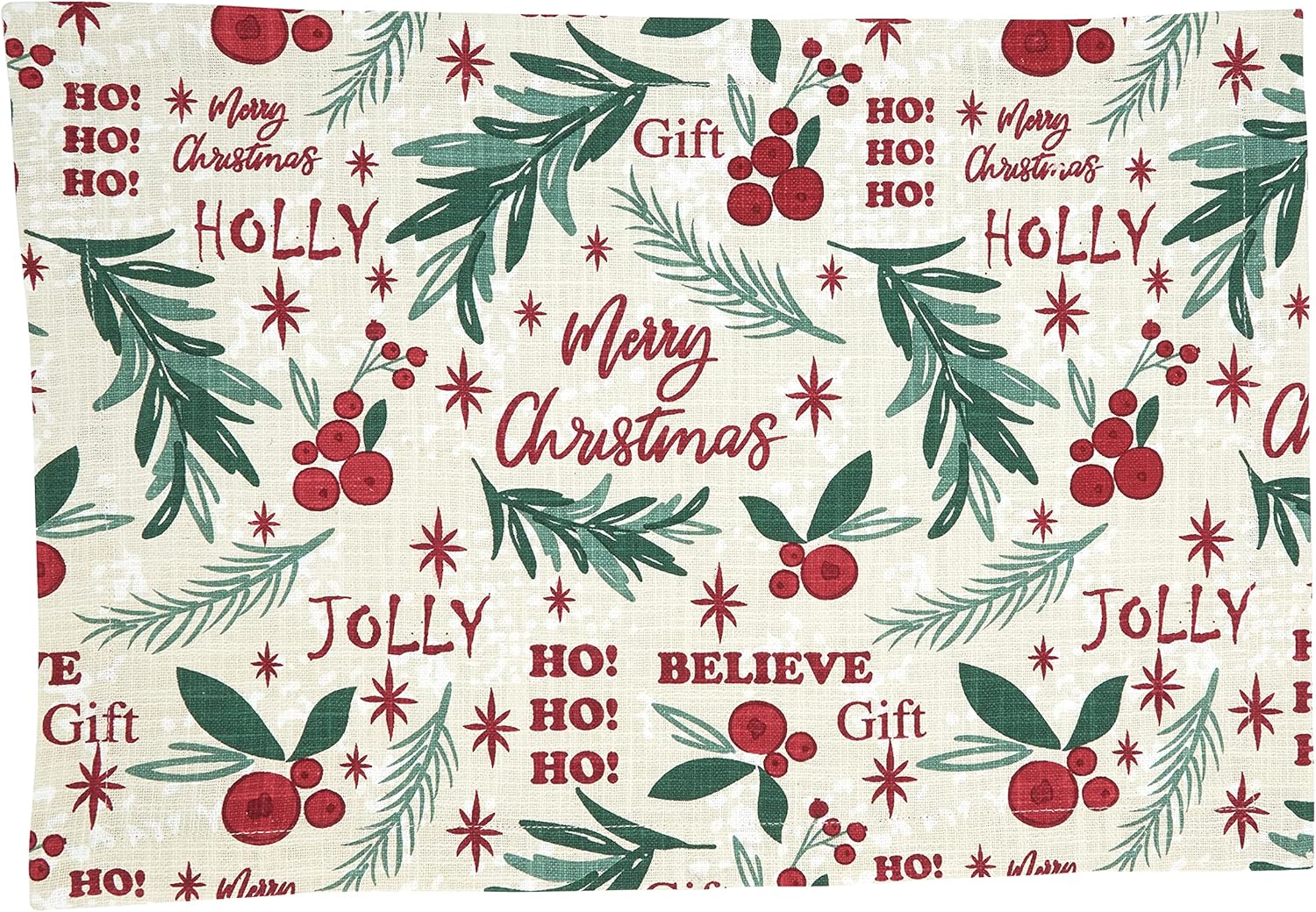 SARO LIFESTYLE Jolly Collection Holly Christmas Design Placemats (Set of 4), 14"x20", Multi