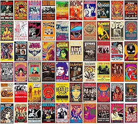 WOONKIT 60 peças de pôsteres de banda de rock vintage para sala estética, sala de música retrô dos anos 70, 80, 90, decoração de quarto, decoração de quarto, colagem de parede de pôster de concerto de