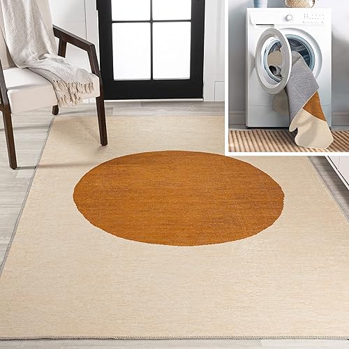 JONATHAN Y WSH113A-8 Cirkel - Alfombra minimalista de puntos geométricos lavable a máquina, para interiores, escandinava, moderna, bohemia de fácil
