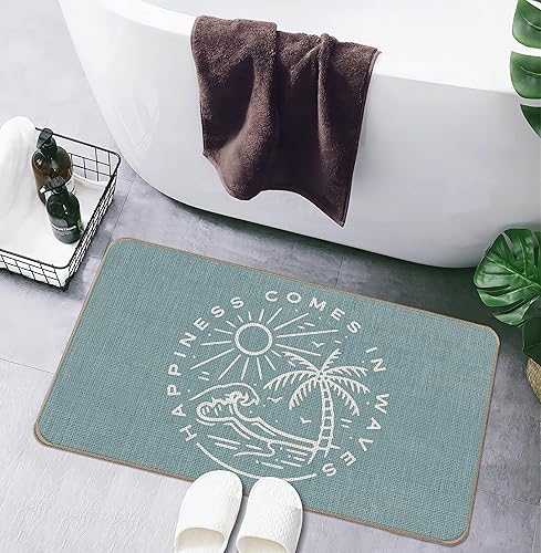 Miniatura 5 de Tapete rústico azul de verano con texto en inglés Happiness Comes in Waves, 17 x 30 pulgadas, decoración costera para interiores y exteriores, para