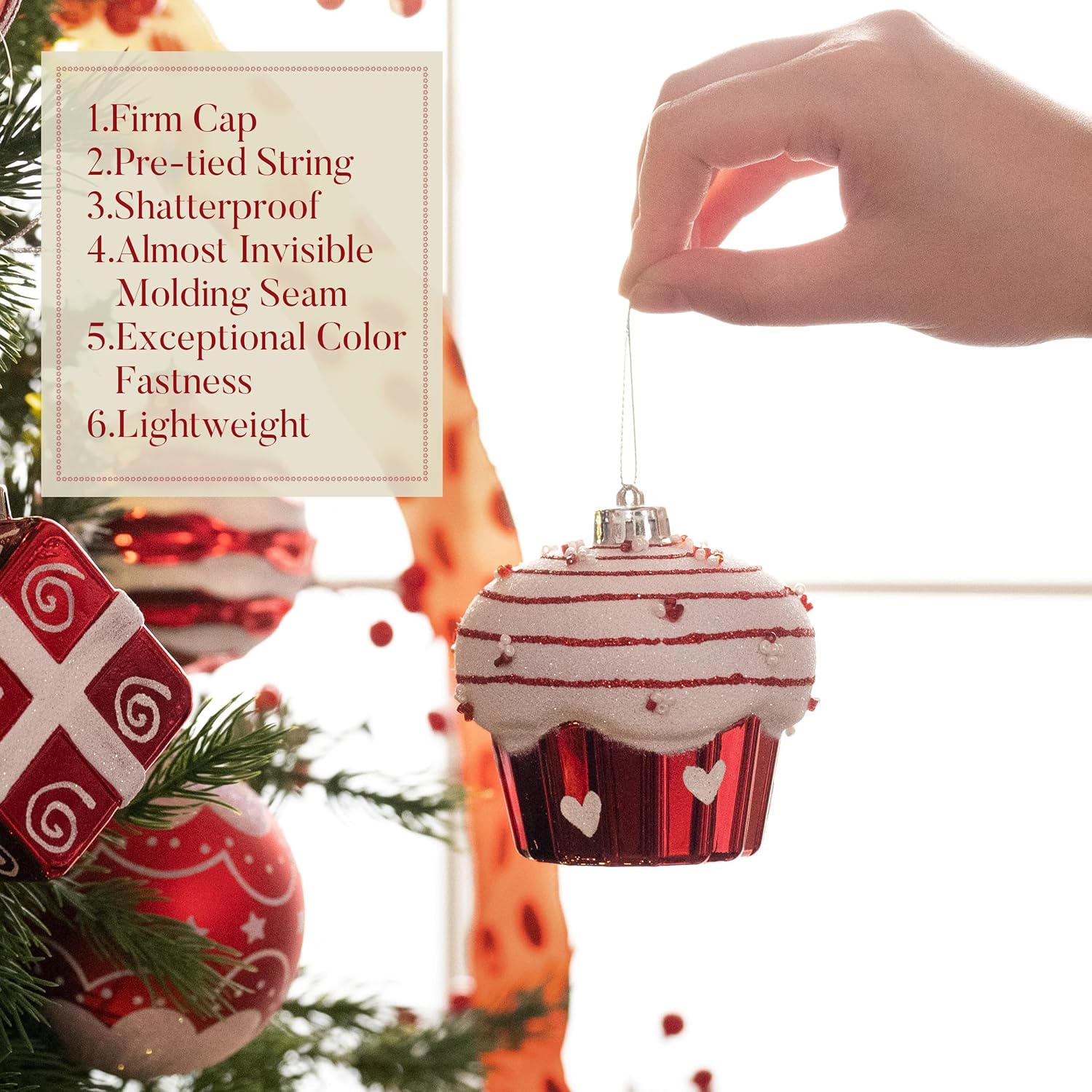 Valery Madelyn Large Christmas Ornaments Set, 16ct Candy Cane Red and White Shatterproof Christmas Tree Decorations Bulk, 3.15 Inch Sweet Hanging Ball Ornaments for Xmas Trees Holiday Party Decor