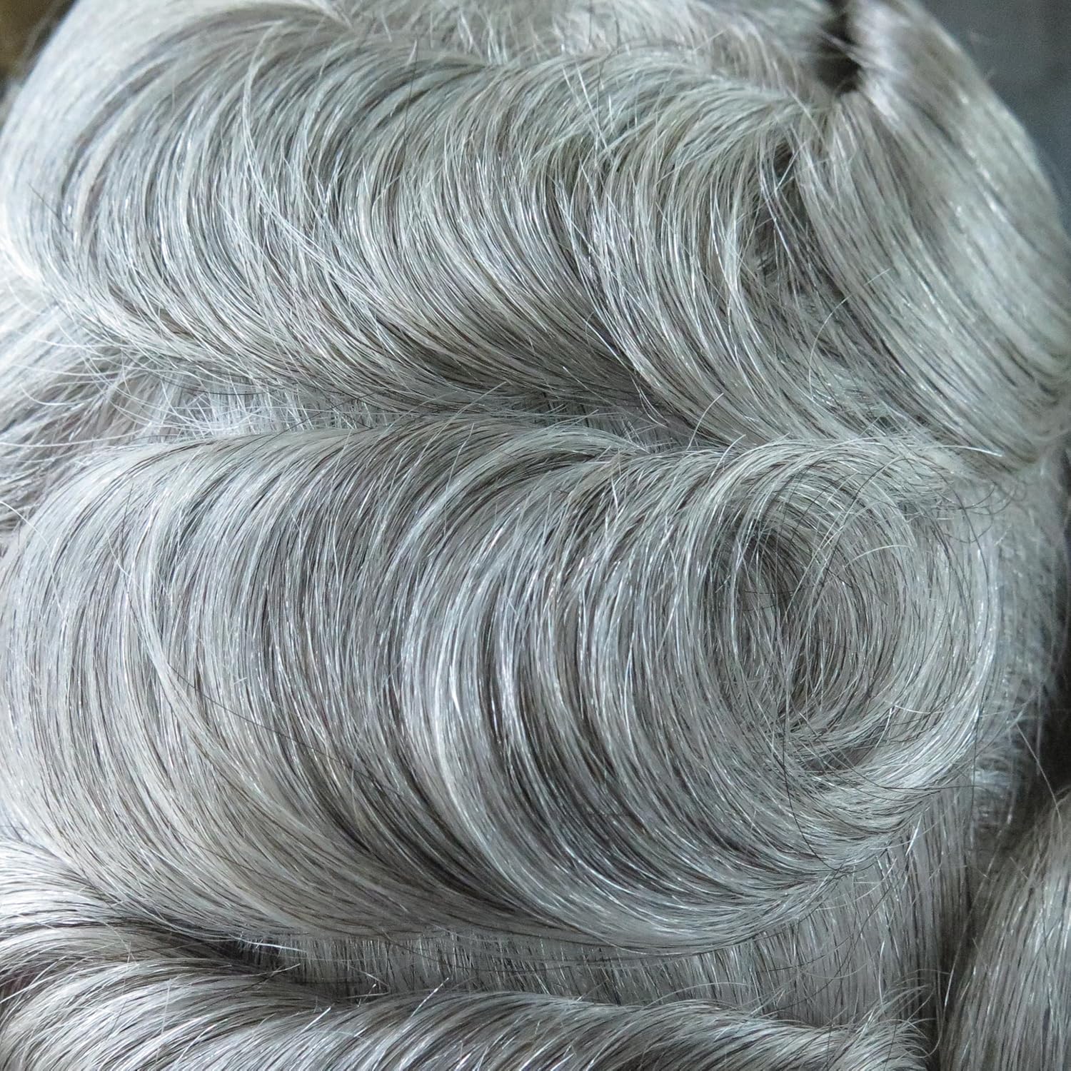 Toupee for Mens Human Hair Piece, Human Hair Replacement System Hair Style, Thin Skin 0.03mm Grey Hairpieces #1B80