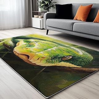 Washable Non-Slip Area Rug Resistant, Oil Painting Green Tree Python Theme for of Living Room Bedroom Kids Room, Nursery, Office, Kitchen, Green 3.3 x 5 ft Carpet Pet & Child Friendly