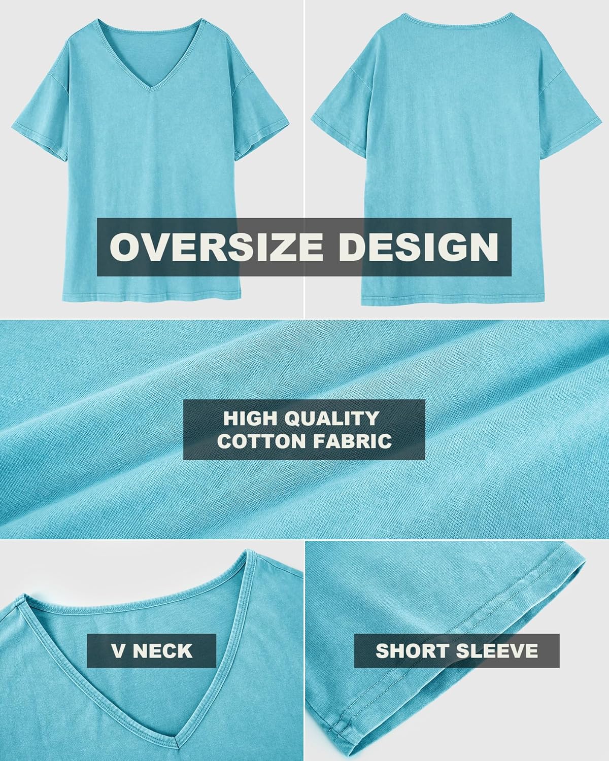 Flowyair Womens Oversized T Shirts Summer Loose Fit Cotton Short Sleeve Basic Tees Casual V Neck Boyfriend Tunic Tops - Image 5